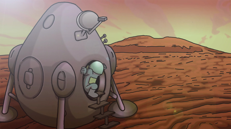 still of Annie emerging from the Mars lander taken from the short animation a Story From Space 